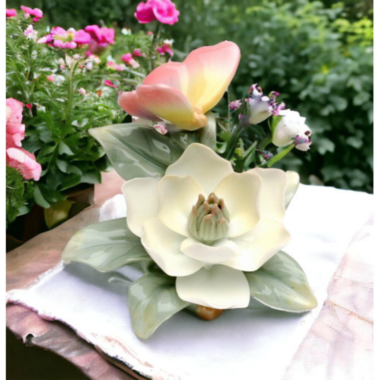 Ceramic Butterfly With Magnolia Flower Figurine Home DecorKitchen Decor ,
